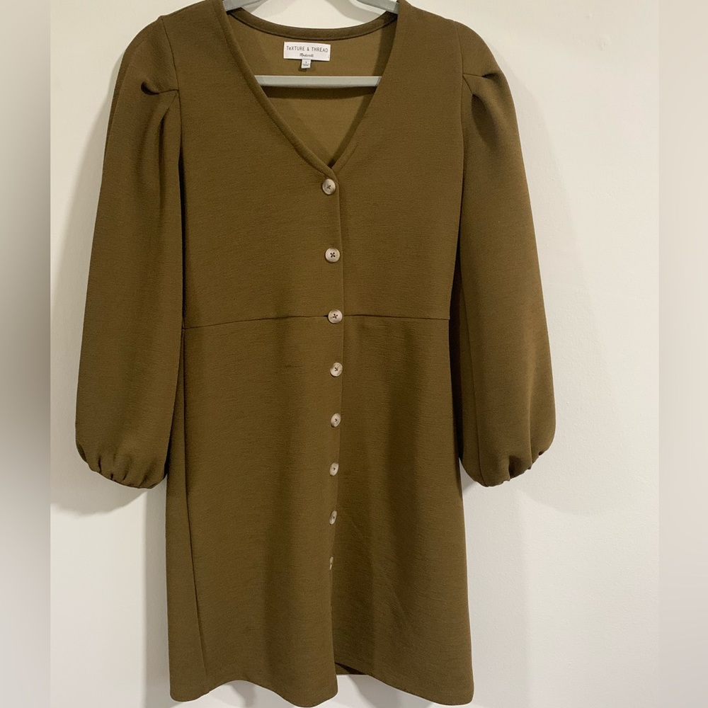 Olive Green Long Sleeve Button Up Dress